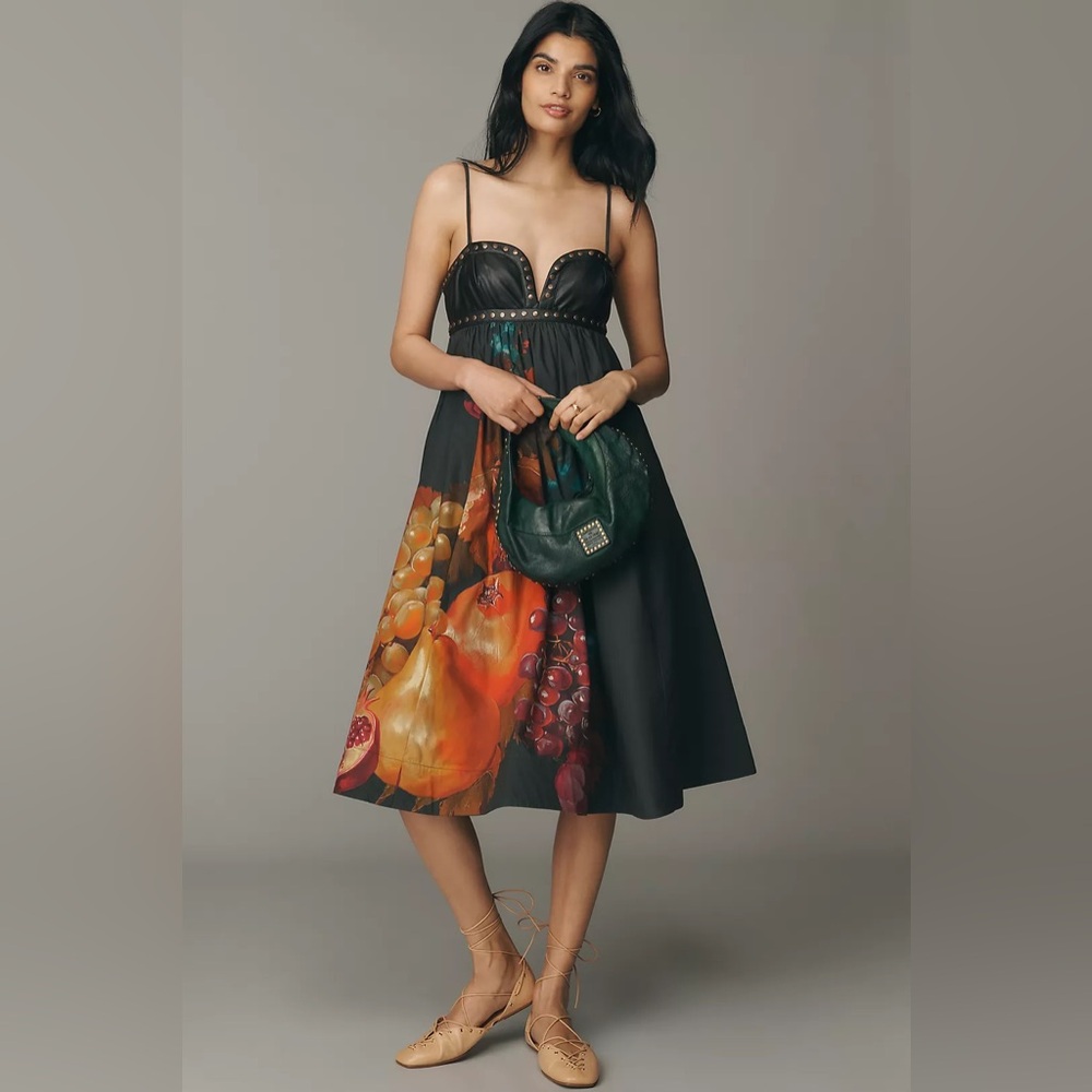Anthropologie Maeve Twofer Faux Leather Babydoll Dress